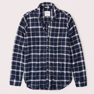 Navy Blue Plaid Flannel Shirt
